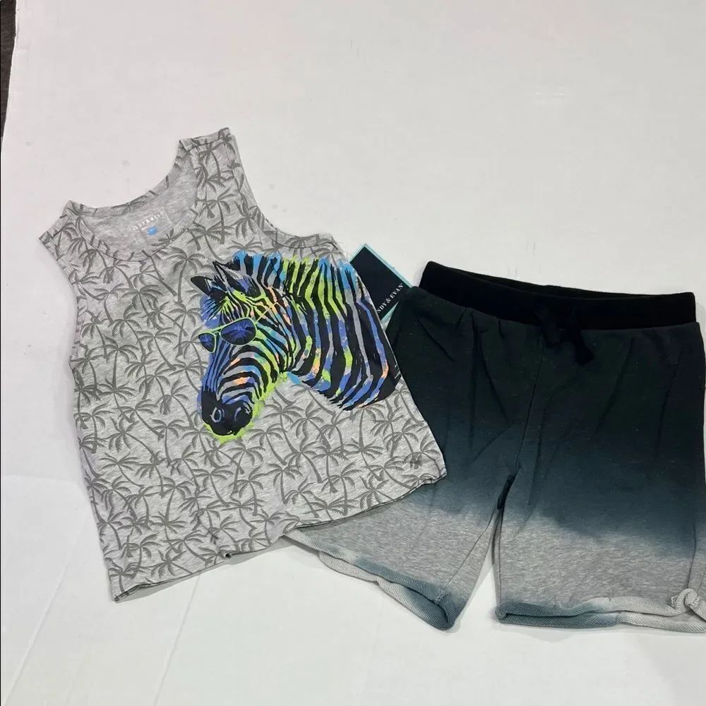 Andy & Evan gray Zebra print 2 piece matching short set NWT